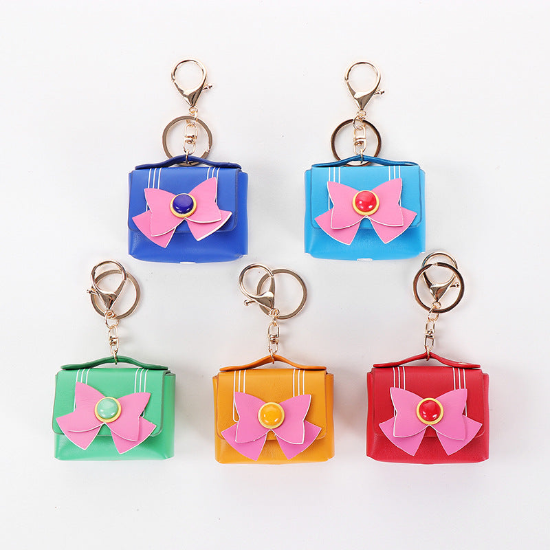 Wholesale Light Blue Leather Keychain Pendant With Bow And Butterfly European Style Car Key Accessory
