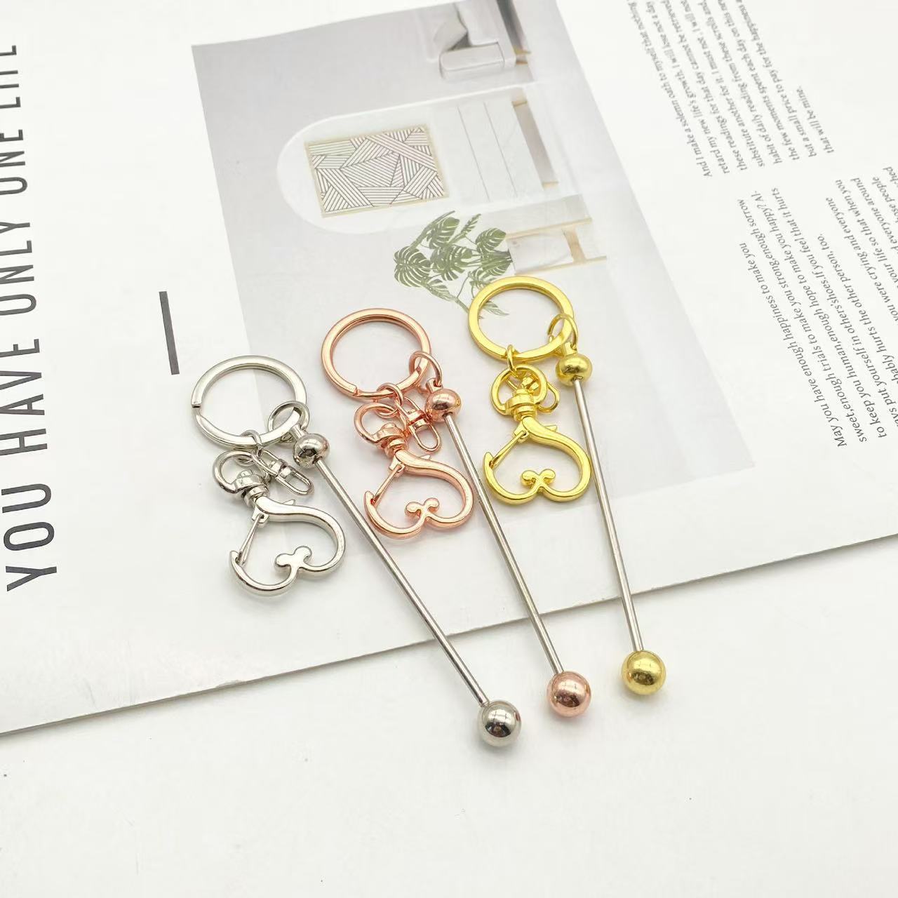 Wholesale Peach Heart Metal beadable Keychain