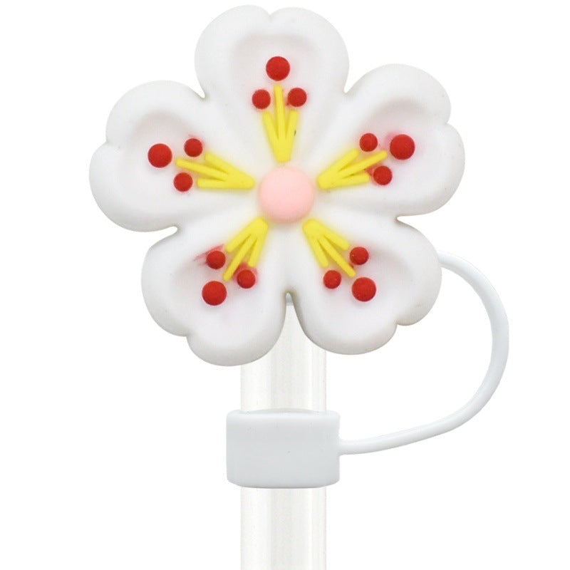 Wholesale   Random 100pcs three-dimensional flower 10mm PVC Soft Straw Tube Cap