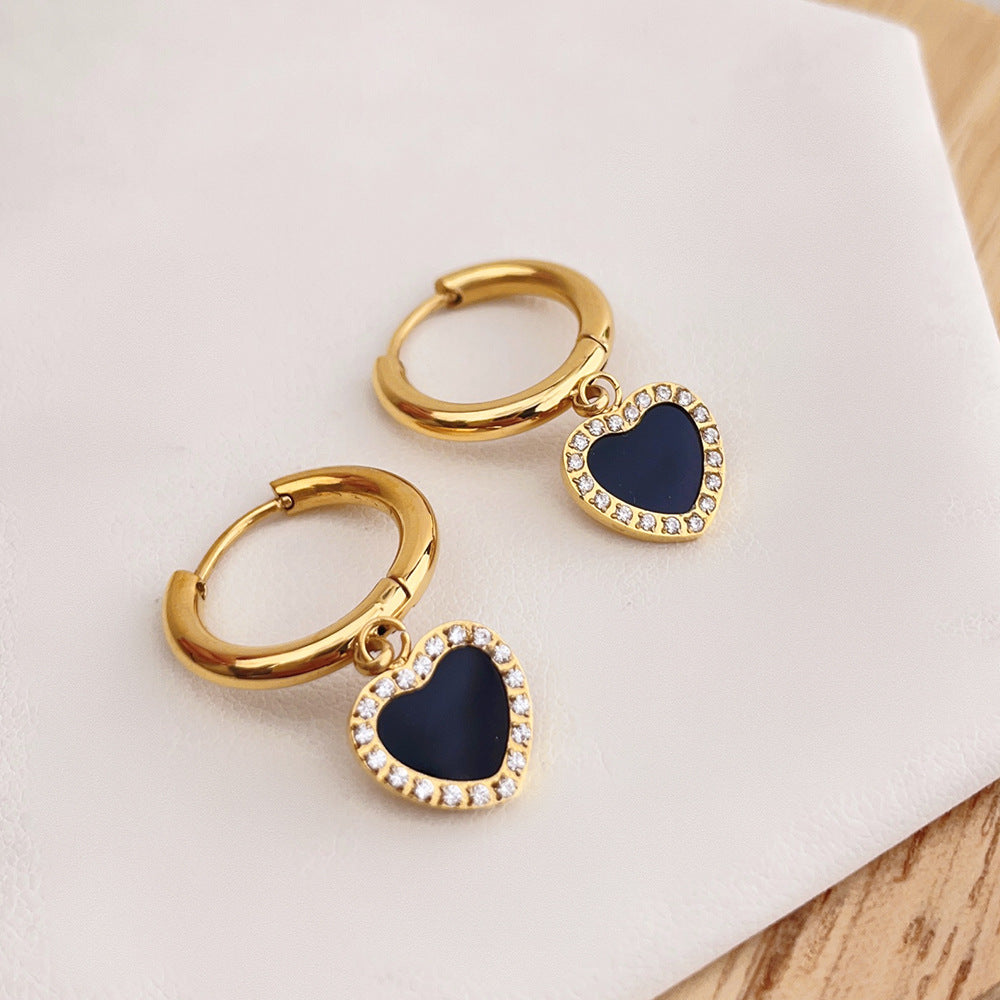 Wholesale Valentine's Day Retro Love Heart Full Diamond Circle Titanium Steel Earrings