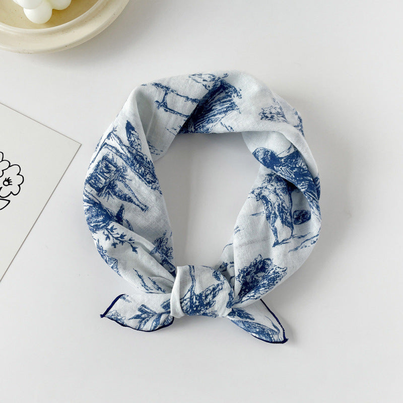 Wholesale Cotton blue cashew scarf small square scarf