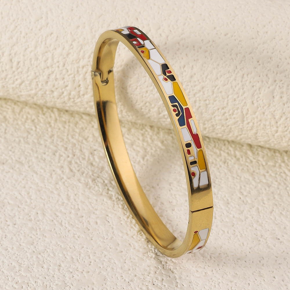 Wholesale Niche Light Luxury Stainless Steel Enamel Oil Drip Bracelet ACC-BT-RuiX005