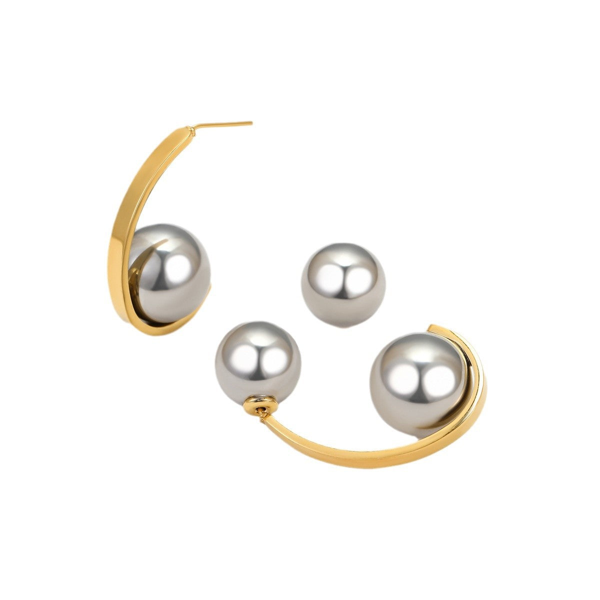 Wholesale All-match Color Matching Circular Arc Hollow Steel Ball Stainless Steel Earrings