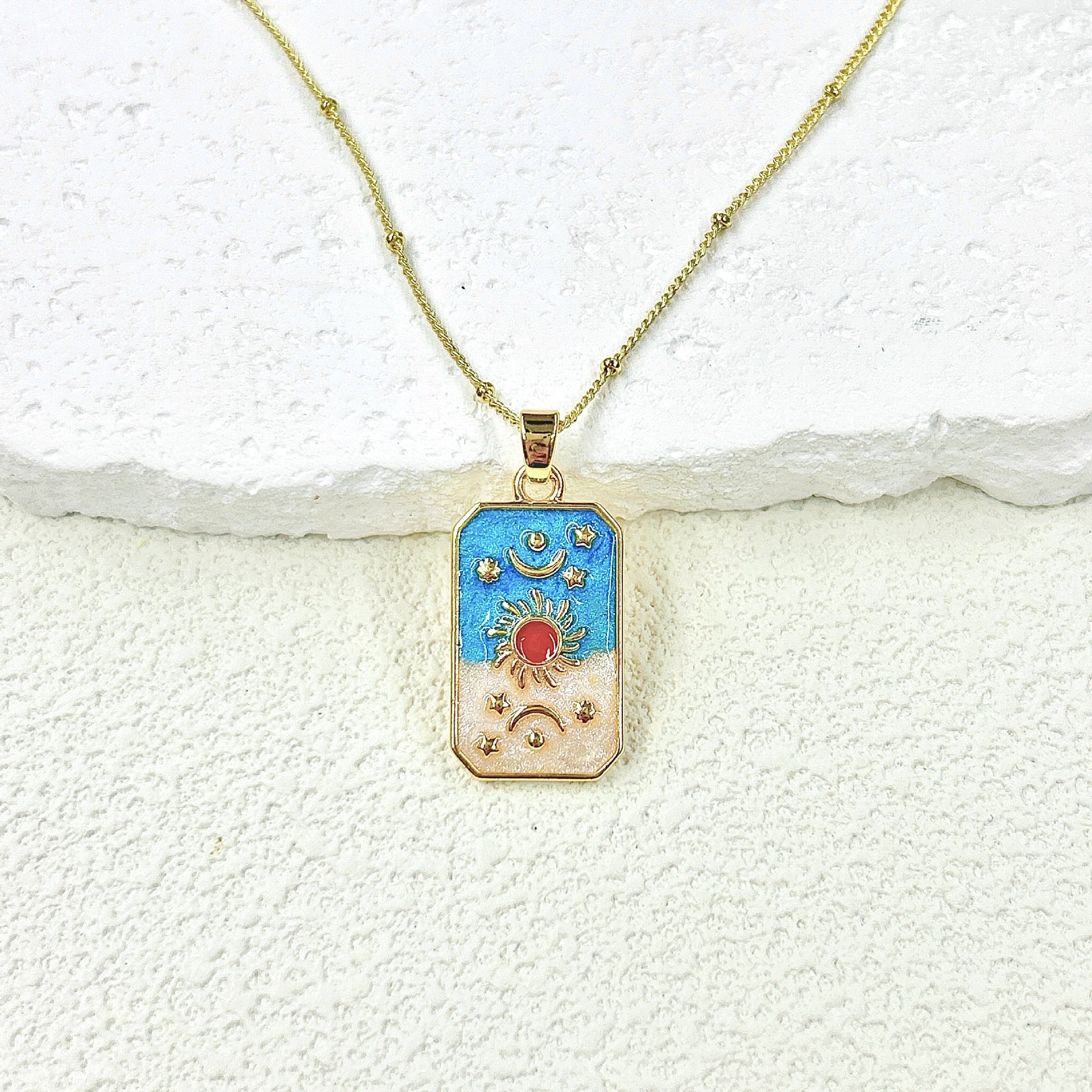 Wholesale 2pcs Oil Drop Tarot Sun Star Moon Pendant Copper All-match Necklace DIY Pendant Accessories