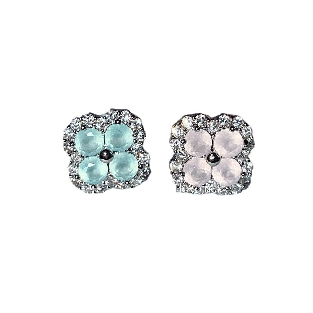 Wholesale Hovoiney Protein Four-leaf Flower Zircon Ear Studs Titanium Steel Earrings ACC-ES-Qiuy003