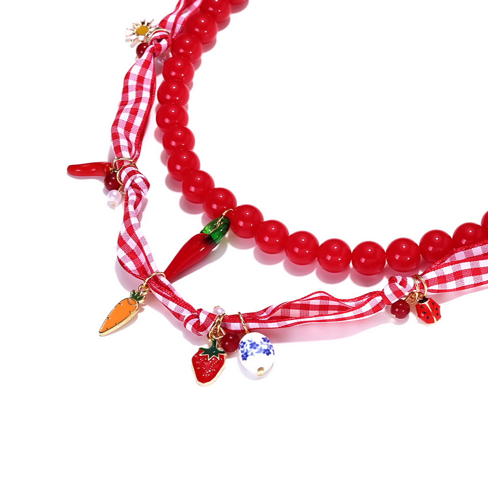 Wholesale  Strawberry Pepper Multi-layer Beaded Stacked Necklace