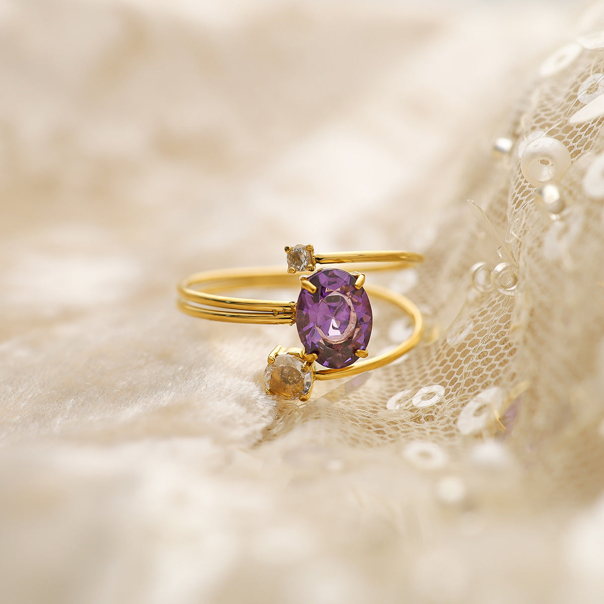 Wholesale Titanium Steel popular purple zircon ring light luxury all-match inlaid zirconrings