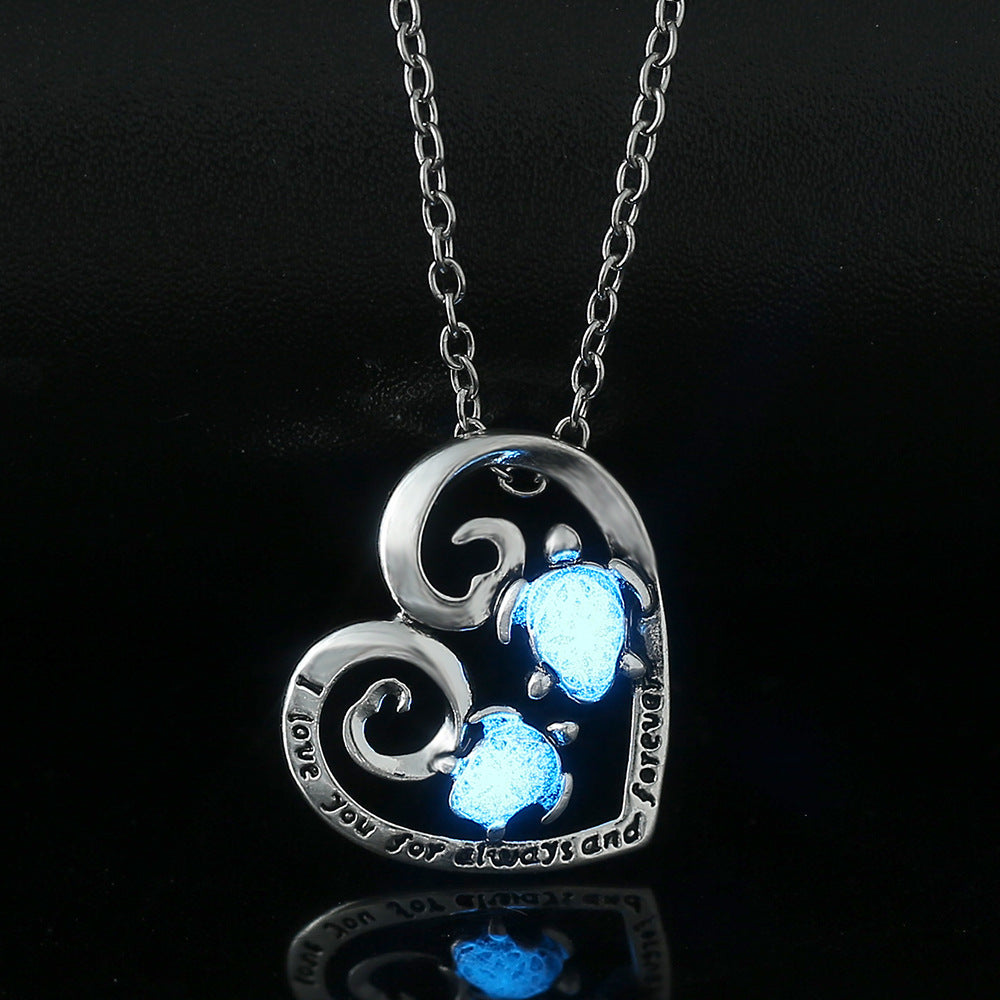 Wholesale Stainless steel creative love turtle oil drop luminous pendant necklace
