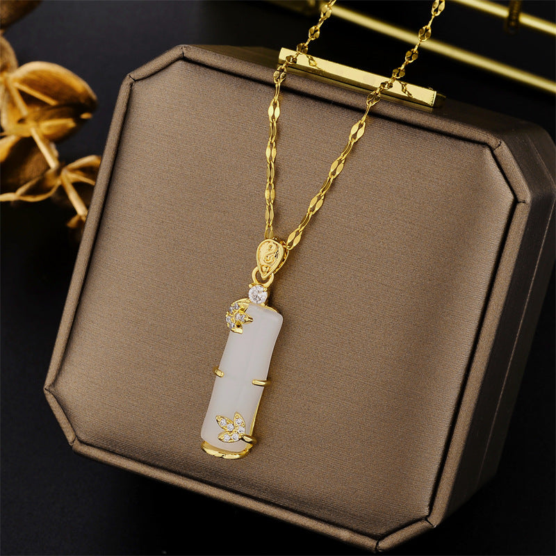 Wholesale Titanium Steel Gold Bamboo Pendant Necklace ACC-NE-KuCai008