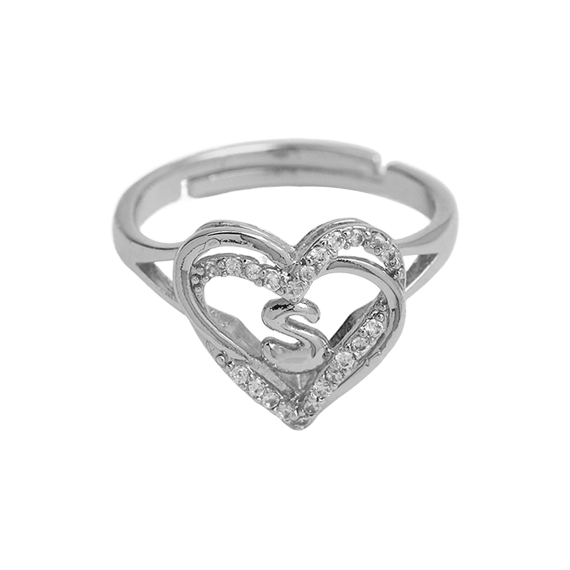 Wholesale silver love heart-shaped 26 English letters open heart women's ring