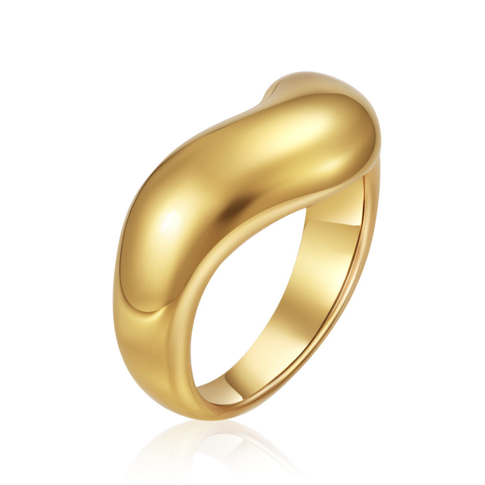 Wholesale Chic 18K Gold-Plated Stainless Steel Curved Pinky Ring - Fashion Accessory for Resale