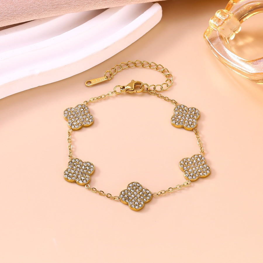 Wholesale Light Luxury Diamond Accent Lucky Four-Leaf Clover Jewelry Set in Titanium Steel - Boutique Resale