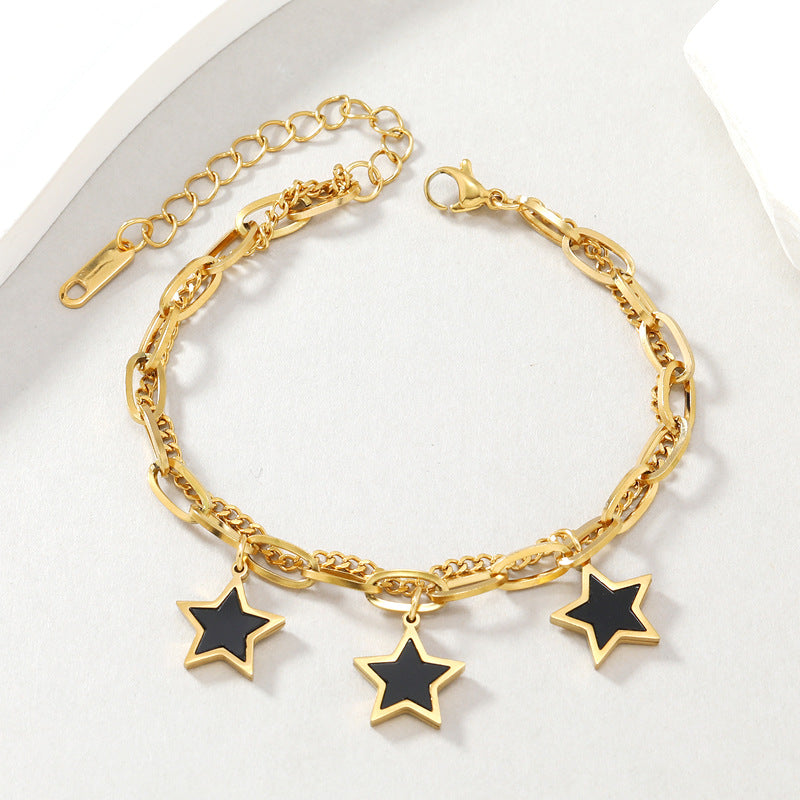Wholesale  18K gold dripping star butterfly double-layer Stainless steel bracelet