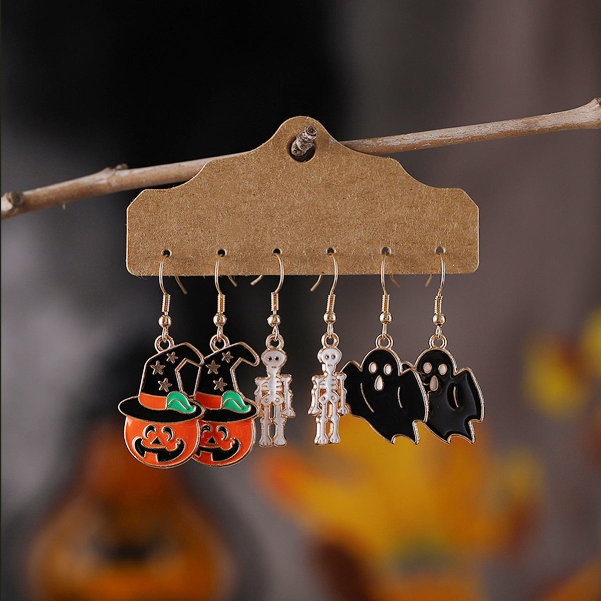 Wholesale 3 Pairs of Halloween Funny Oil Drop Earrings ACC-ES-ChuLian065