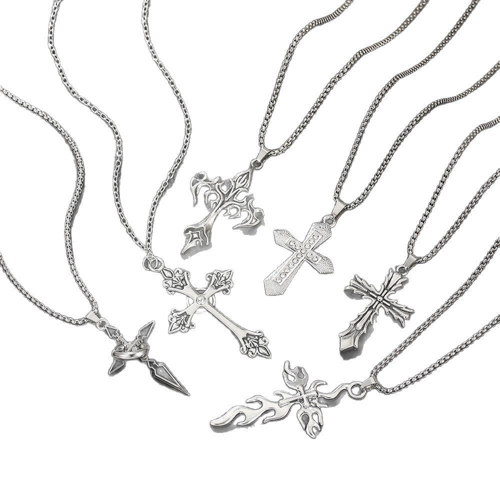 Wholesale Hip Hop Street Style Irregular Cross Pendant Necklace Stainless Steel Electroplated Chain Fashion Jewelry Resale Accessory
