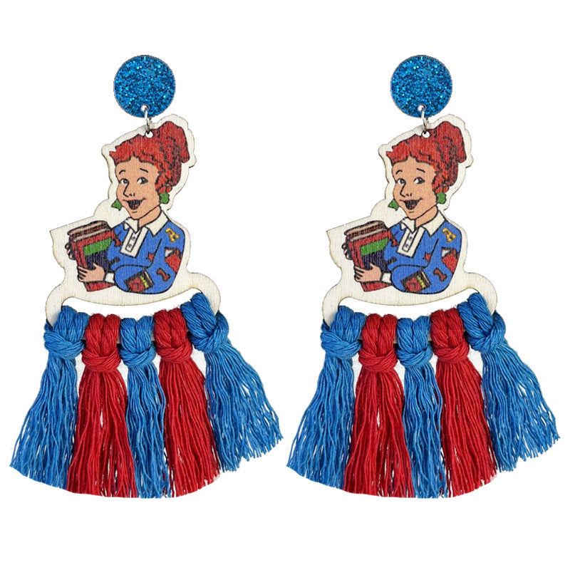 Wholesale 2 Pairs/pack Teacher's Day Colorful Tassel Earrings Hand-woven Multi-color Cute Wood Earrings ACC-ES-HY141