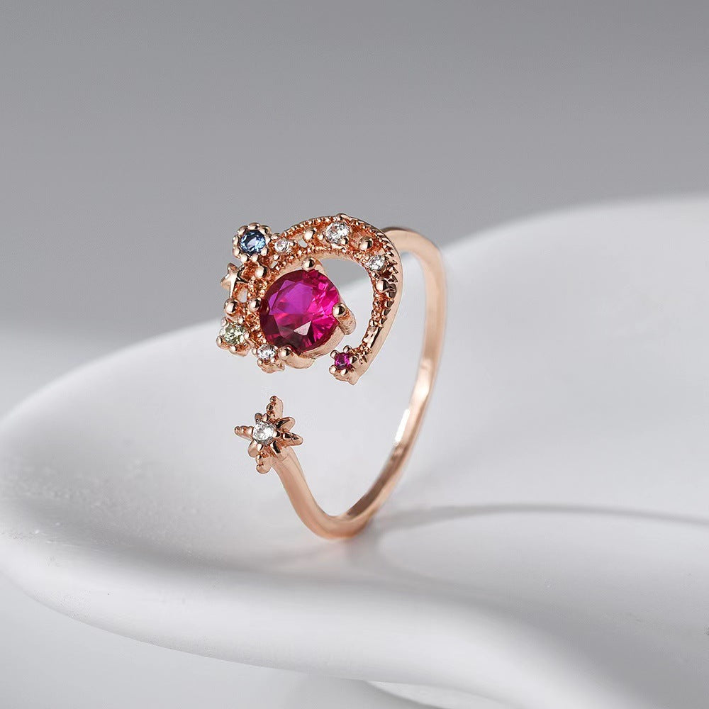 Wholesale Light Luxury Star and Moon Micro Inlaid Open Rings ACC-RS-YXY025