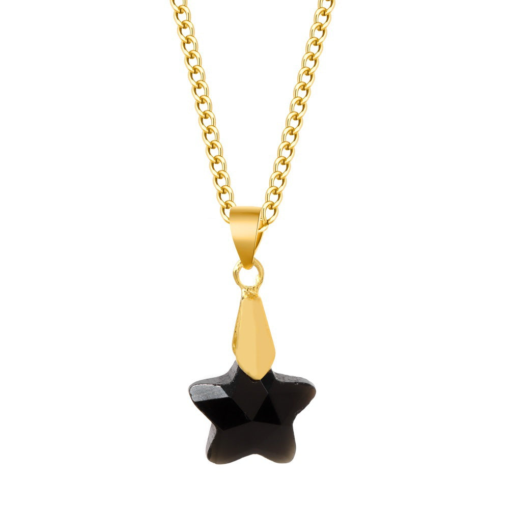 Wholesale Crystal Five Point Star Pendant Necklace Stainless Steel Women' s Jewelry Gift
