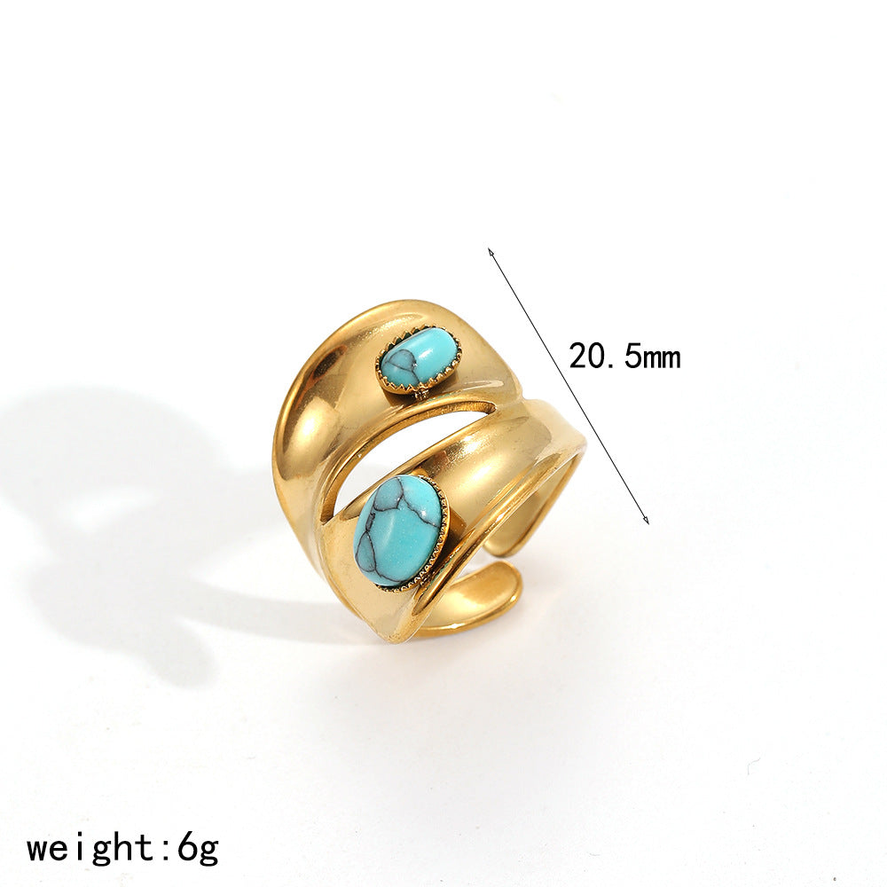 Wholesale Geometric Natural Stone  Stainless Steel Adjustable Open Ring