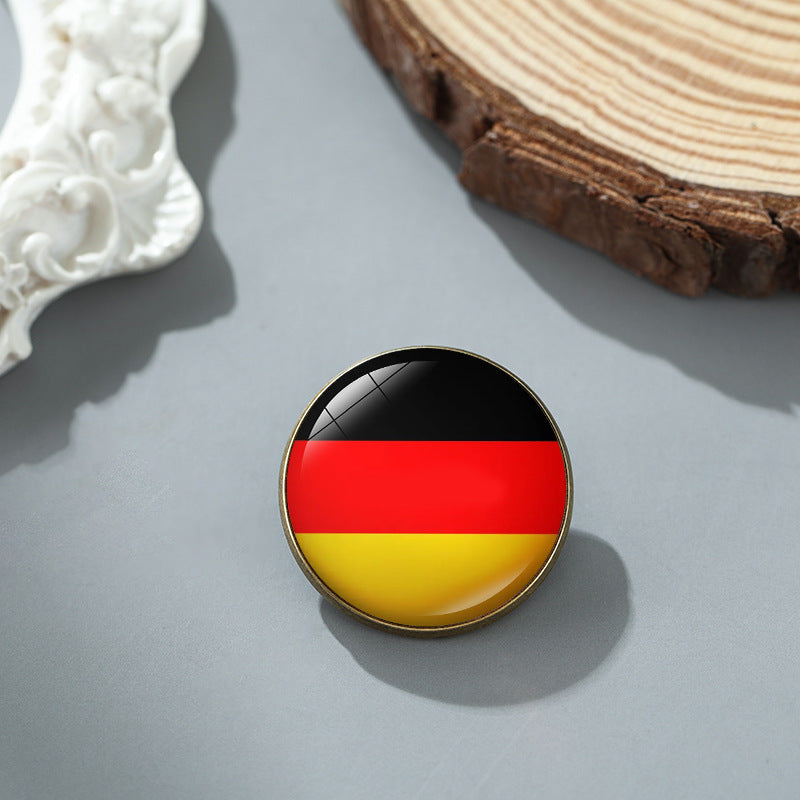 Wholesale National flag round time gem alloy brooch badge chest buckle