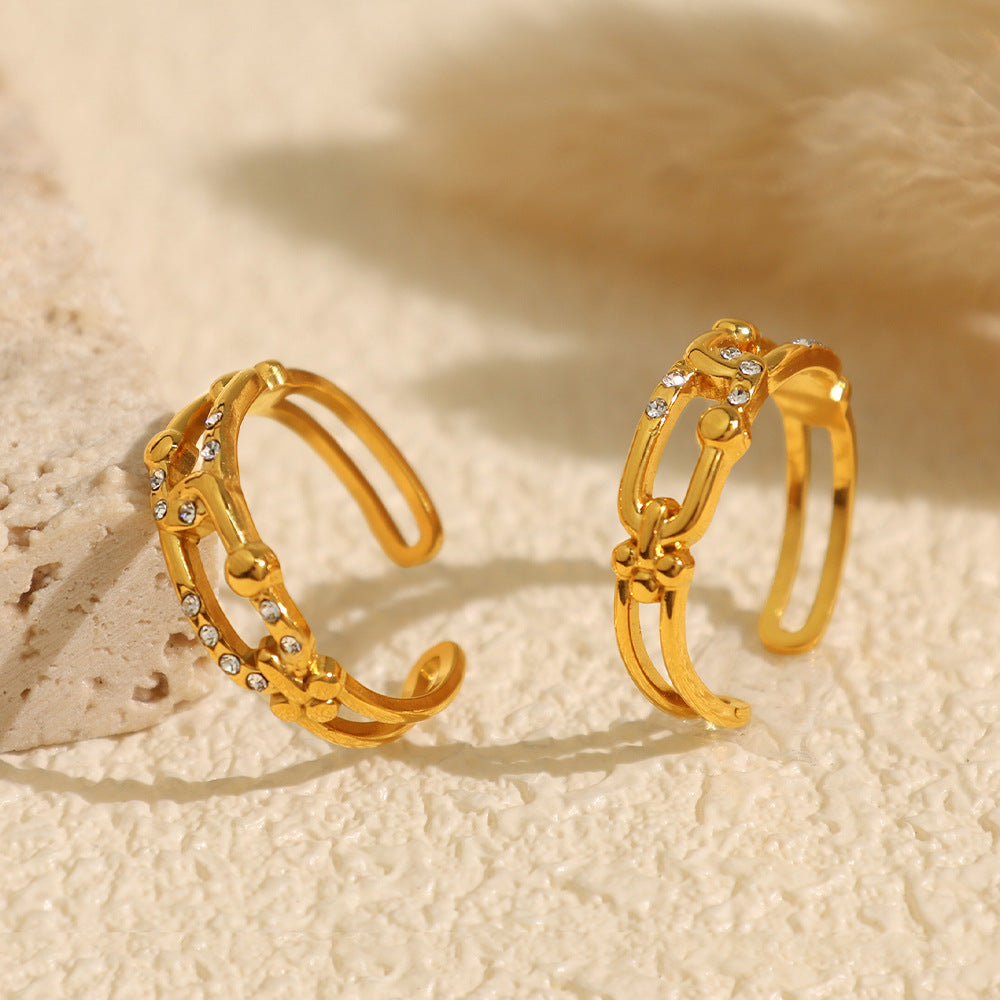 Wholesale titanium steel plated 18k diamond opening ring fashion retro geometric women' s ring