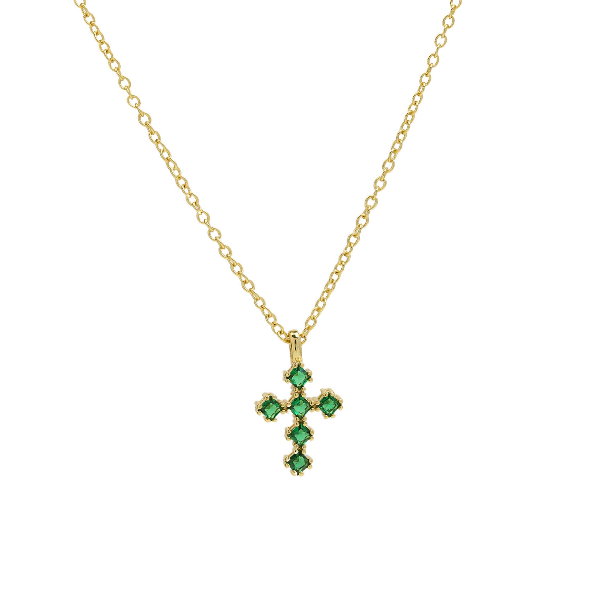 Wholesale 18k Brass Colored Zirconium December Birthstone Cross Pendant Necklaces ACC-NE-BaiYi004