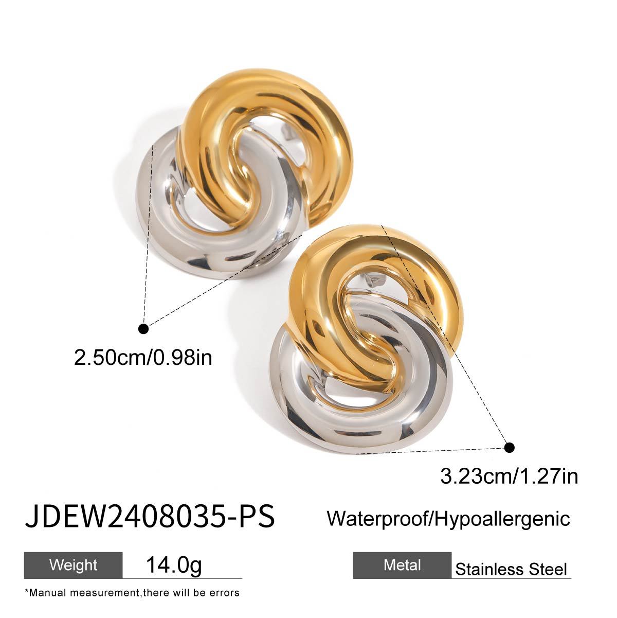 Wholesale 18k gold stainless steel geometric smooth surface 8 oval cross earrings