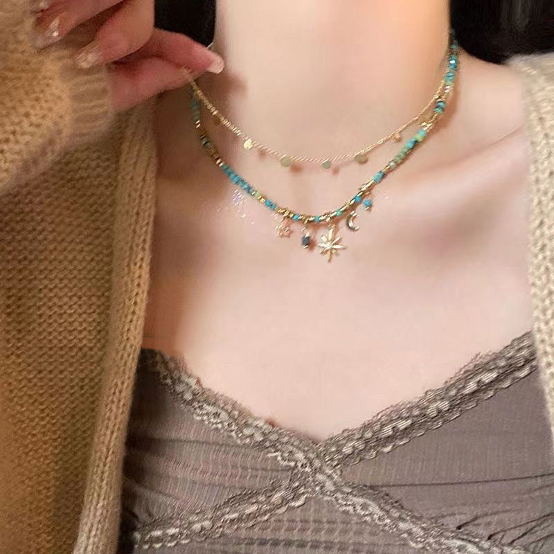Wholesale Bohemian Blue Beaded Stacked Choker Necklace