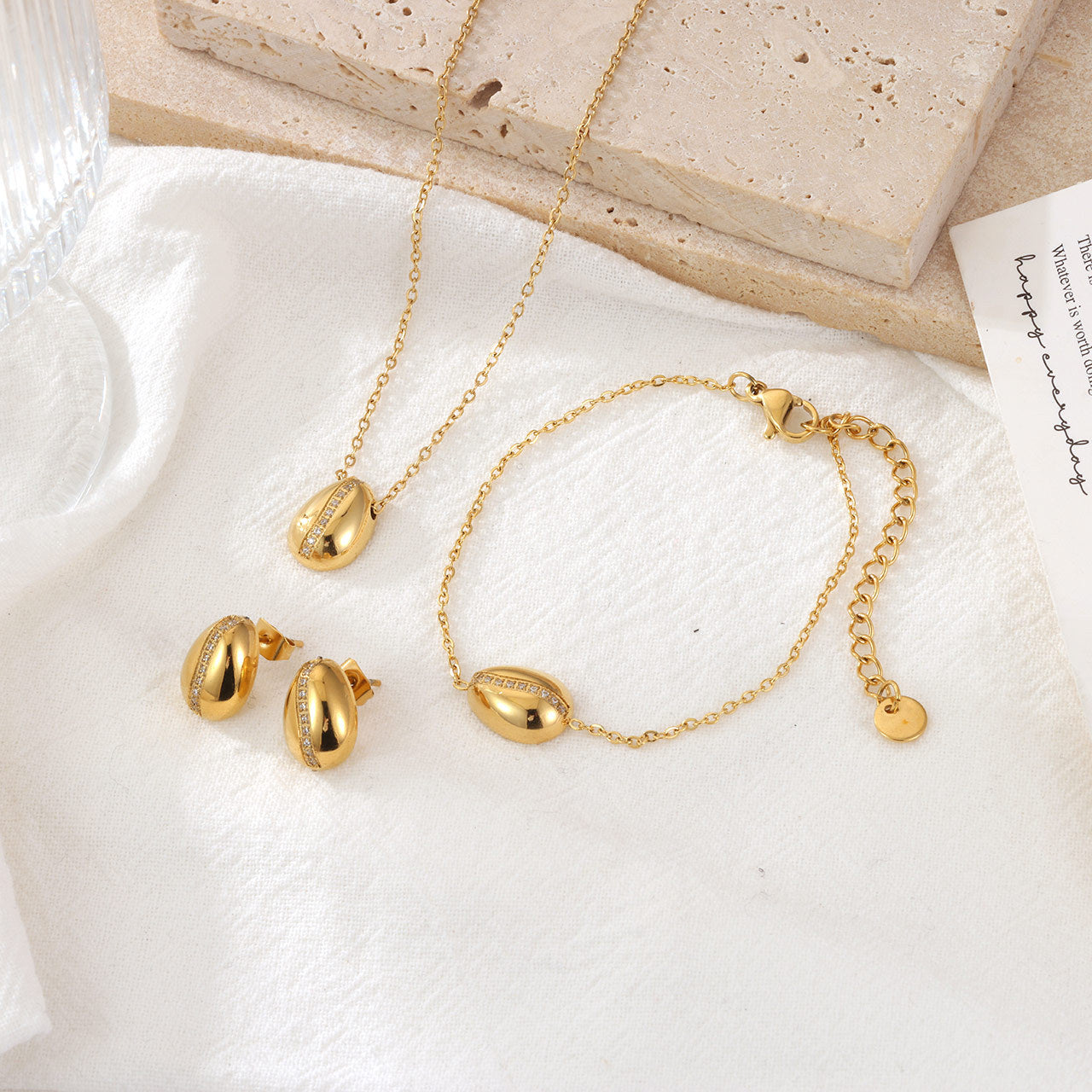 Wholesale Stylish  Minimalist  Versatile and Commuter-Friendly  titanium steel Earring Bracelet Necklace Jewelry Set