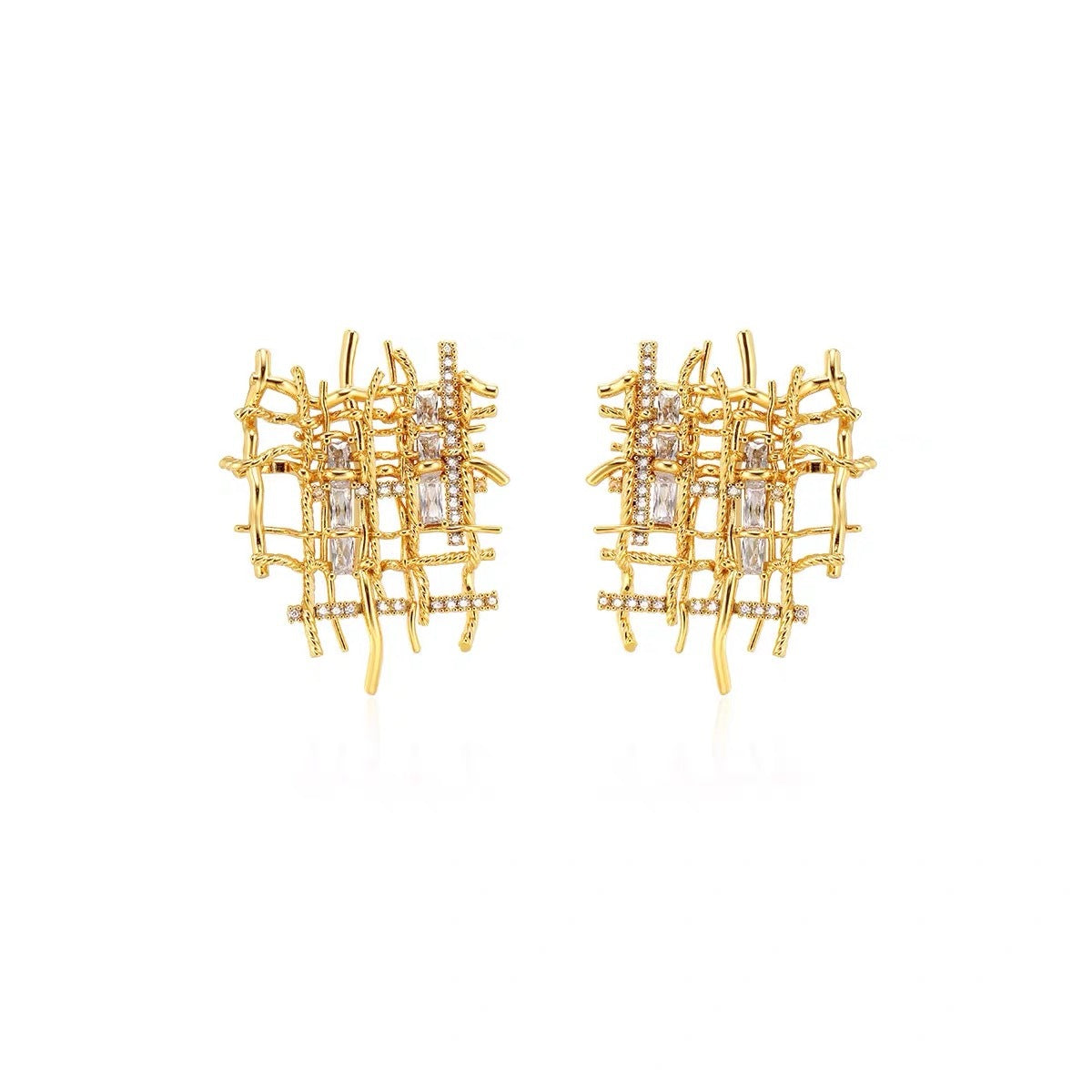 Wholesale Light Luxury Copper Plated Real Gold Silver Needle Earrings