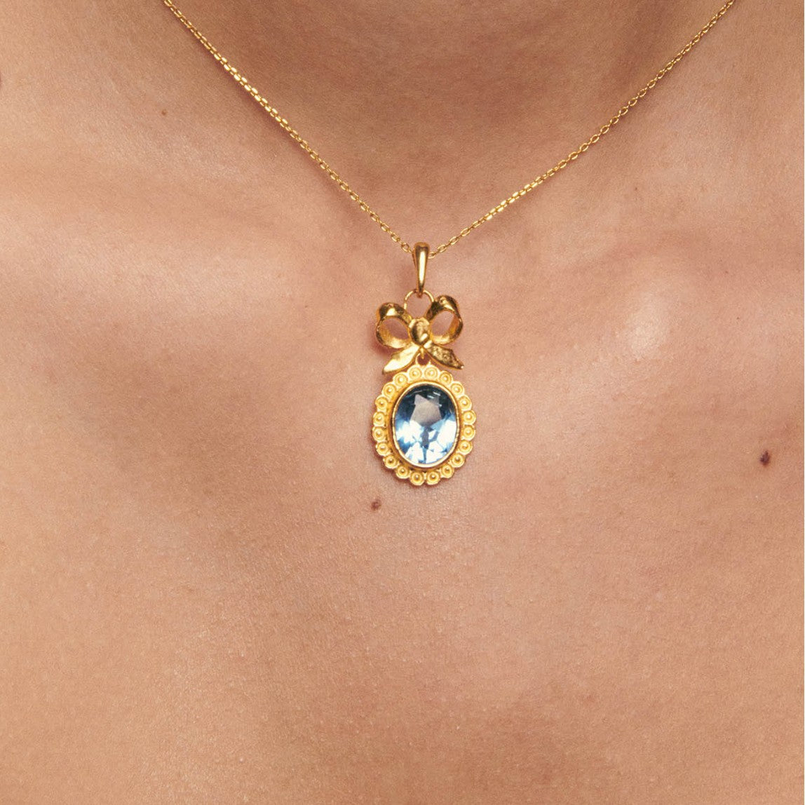 Wholesale  Colorful Zircon Sky Blue Bow Stainless Steel  Necklace