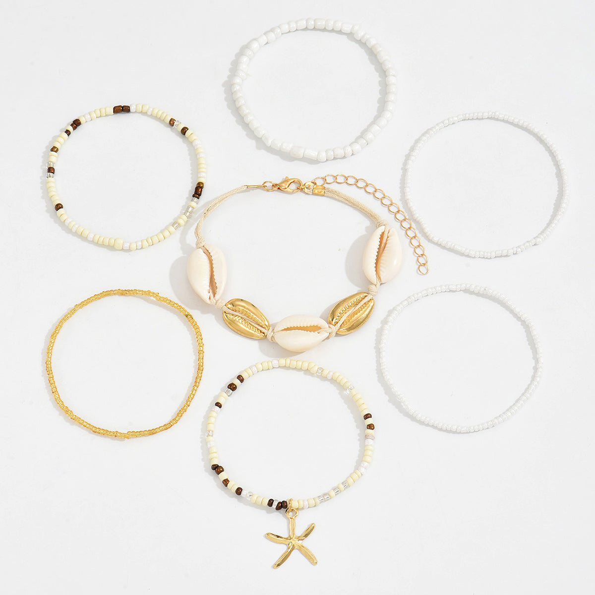 Wholesale Summer Bohemian Style Shell Rice Bead Bracelet Set