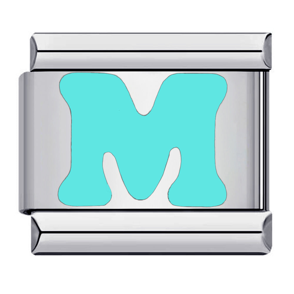 Wholesale Italian Charm Br Popular DIY Italian Modular Bracelet Titanium Steel Sky Blue English Letters Simple