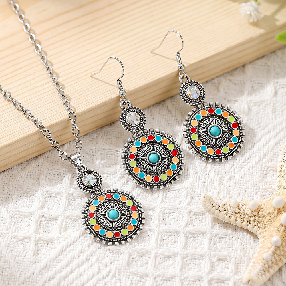 Wholesale Retro Bohemian Geometric Water Drop Necklace and Earrings Set,  Zinc Alloy Party Wear Jewelry