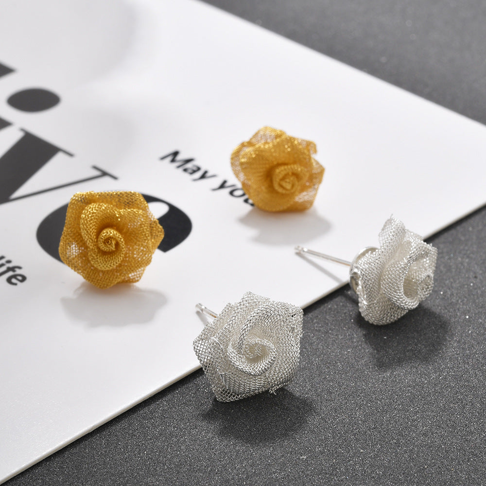 Wholesale Metal mesh rose earrings