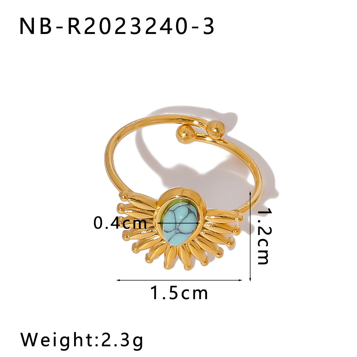 Wholesale Stainless Steel Sun Shape Inlaid Natural Stone Open Rings ACC-RS-XinY012