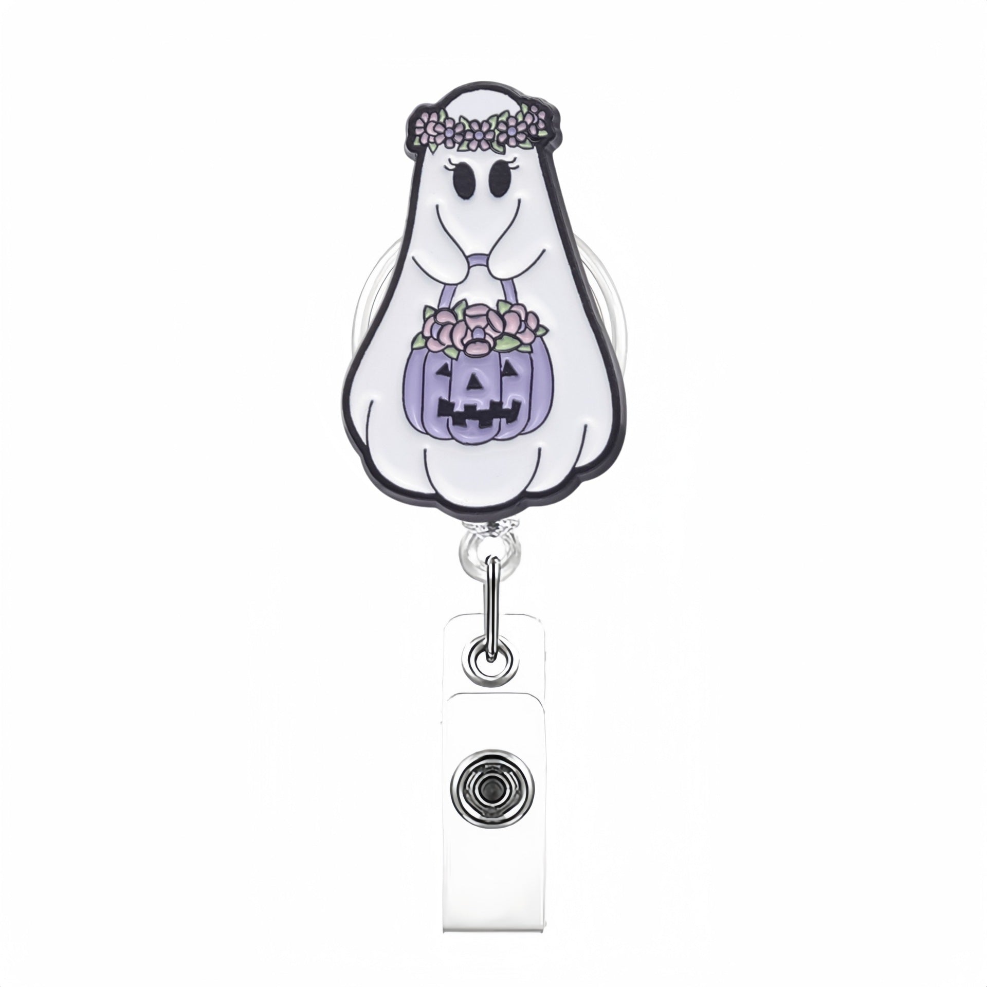 Wholesale Cute White Ghost Retractable Badge Reel with B. O. O.  Design,  Acrylic ID Holder for Nurse Doctor,  Gift