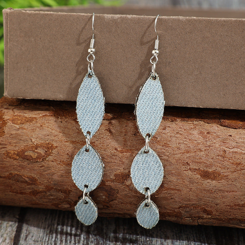 Wholesale Bohemian Retro Denim Water Drop Splicing Long Earrings Fashion Accessory