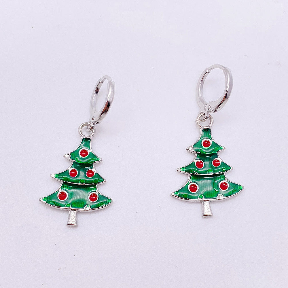 Wholesale Christmas Alloy Christmas Tree Snowman Oil Drop Pendant Earrings ACC-ES-ChenY067