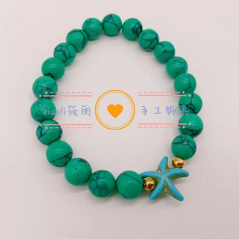Wholesale Turtle Starfish Stretch Beaded White Turquoise Bracelet ACC-BT-Youl009