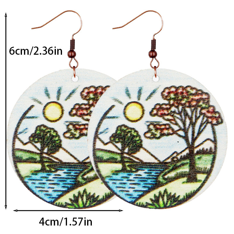 Wholesale Summer Ocean Wind Coconut Tree Sea Beach Wood Earrings ACC-ES-WeiAn006