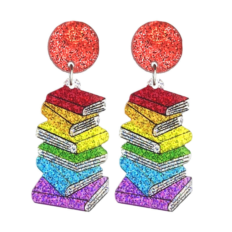 Wholesale 2 pairs/pack Bright Cute Teacher Color Book Acrylic Earrings ACC-ES-HY214