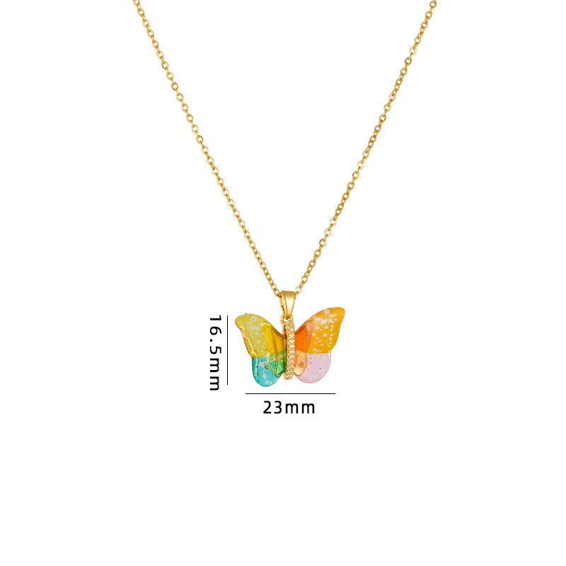 Wholesale Titanium Steel Necklace Epoxy Color Butterfly Pendant Clavicle Chain Choker Necklace ACC-NE-Rongc008