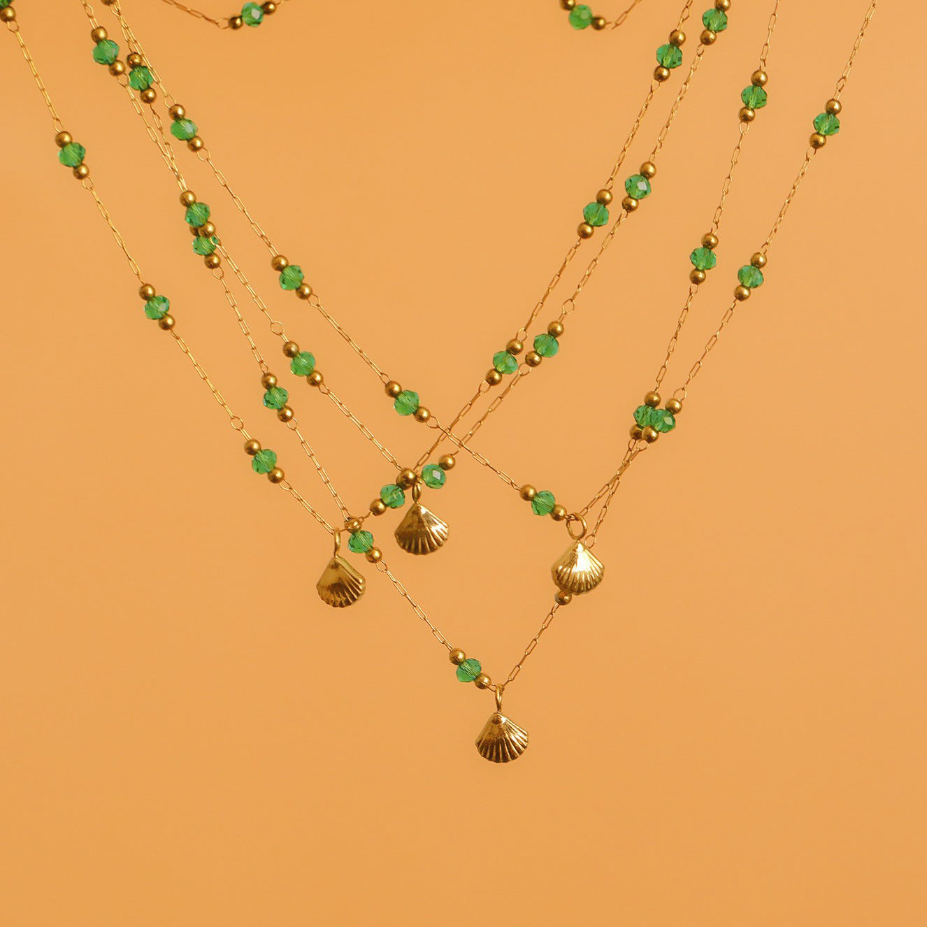 Wholesale Retro Titanium Bone Chain Emerald Beads Necklace