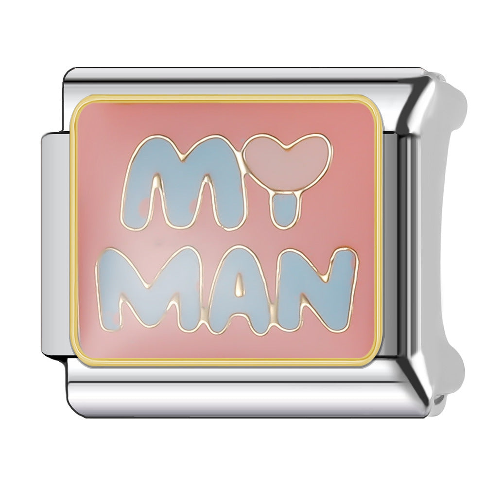 Wholesale Italian Charm Bracelet 9mm DIY Splicing English Series Cute Cartoon Stainless Steel Composable Bracelet