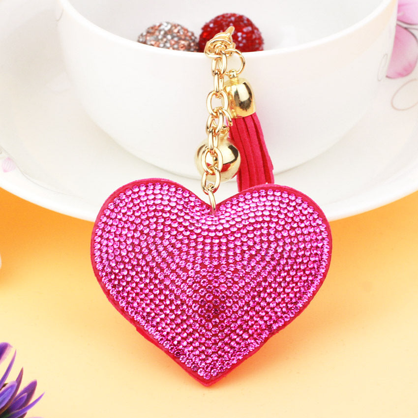 Wholesale 12pcs Heart Shape Hot Diamond Leather Keychain ACC-KC-DC001