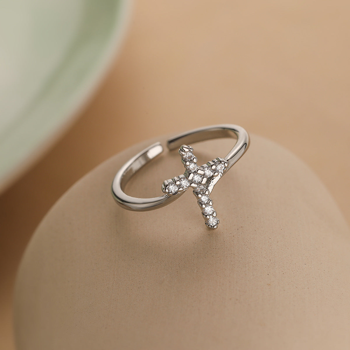 Wholesale Trendy Geometric Cross Zircon Gold Plated Open Ring For Women Adjustable Jewelry Accessory Gift
