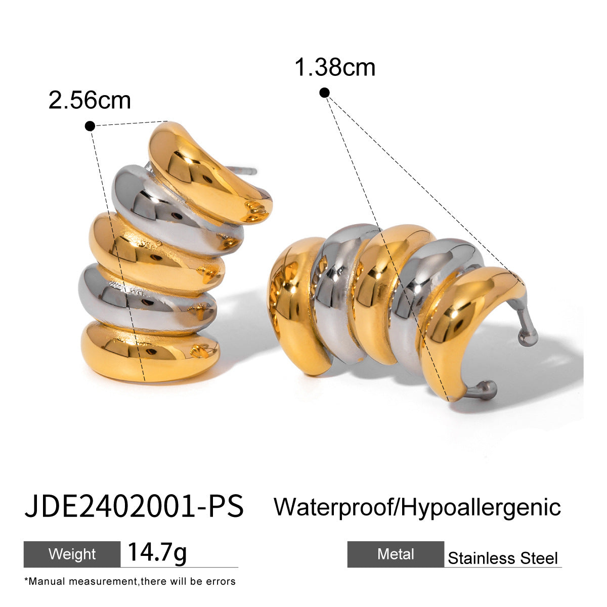 Wholesale Light luxury 18k gold stainless steel color matching stripe multi-layer ear clip earrings