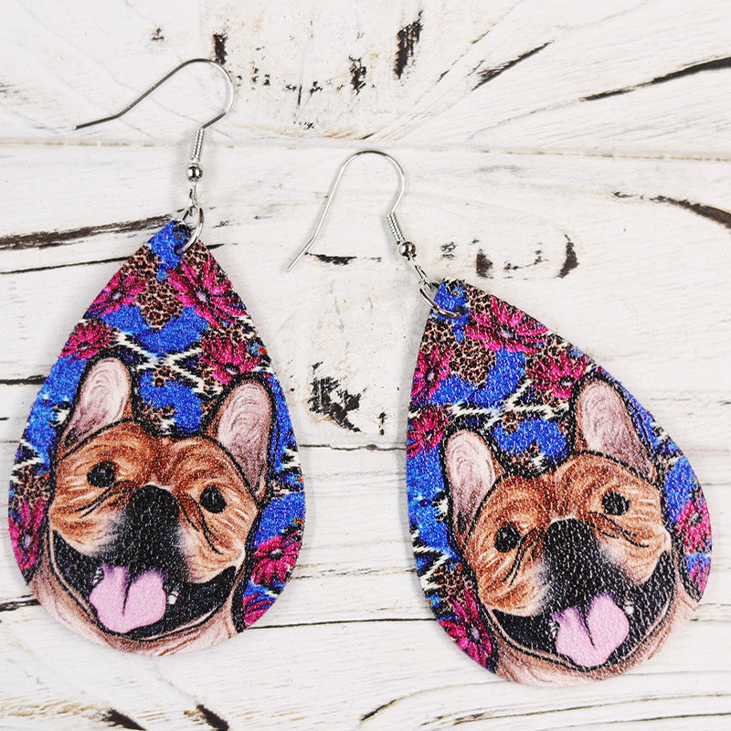 Wholesale Cute Dog Teardrop Shape PU Leather Earrings