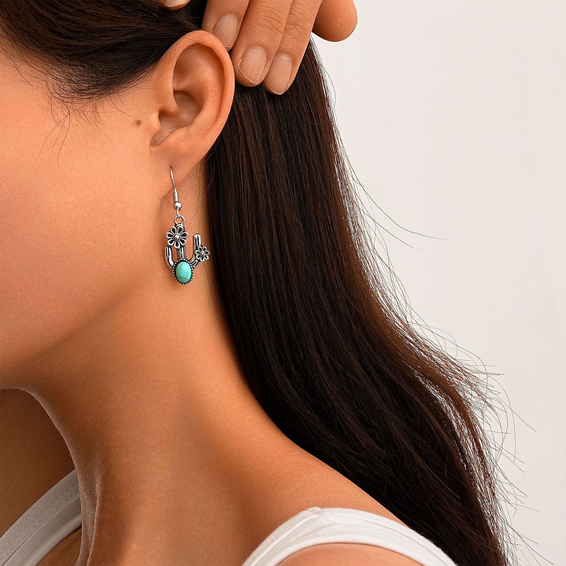 Wholesale Personalized Earrings  Retro Cactus Flower Turquoise Earrings